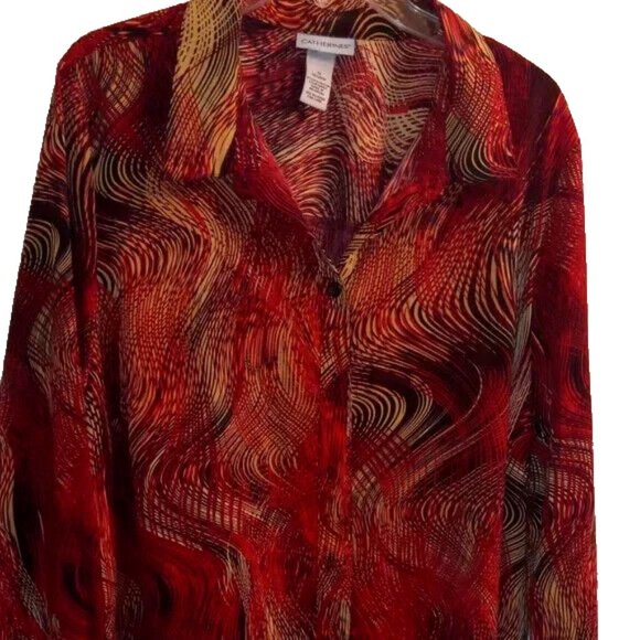 Woman's Blouse by Catherines size 18/20 1X button up red * yellow geometric - Picture 2 of 5